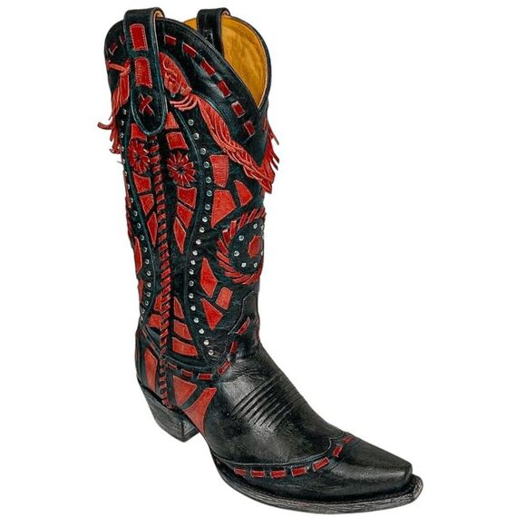 Old Gringo Shoes - Old Gringo Rarames 13" High Calf Western Cowgirl Tall Red Fringe Boots Size 7.5